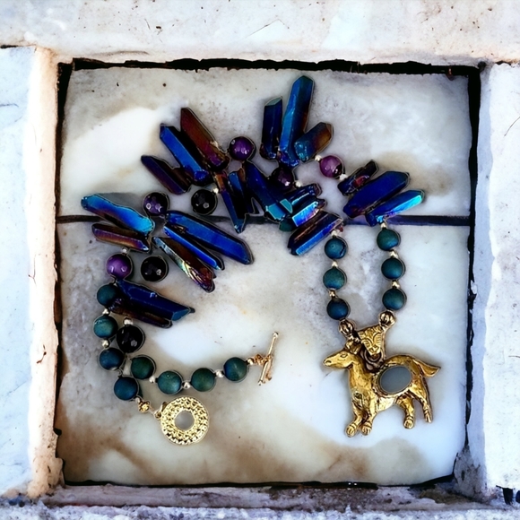 Hand Crafted Jewelry - Hand Crafted Boho Tribal Moonstone Tibetan Rainbow Crystal Druzy Agate Necklace